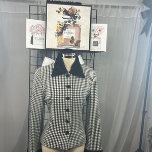 Circa 1990 Vintage Herringbone Tailored jacket with faux Shearling cuff, collar